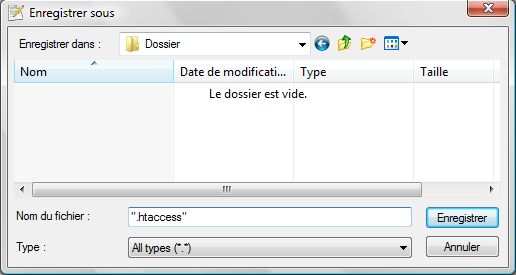 Enregistrer un .htaccess sous Windows